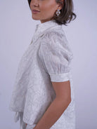 New Day Originals  Paddington cotton blouse white silver shimmer fabric detail