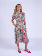New Day Originals Sydney botanical print midi shirt dress front view