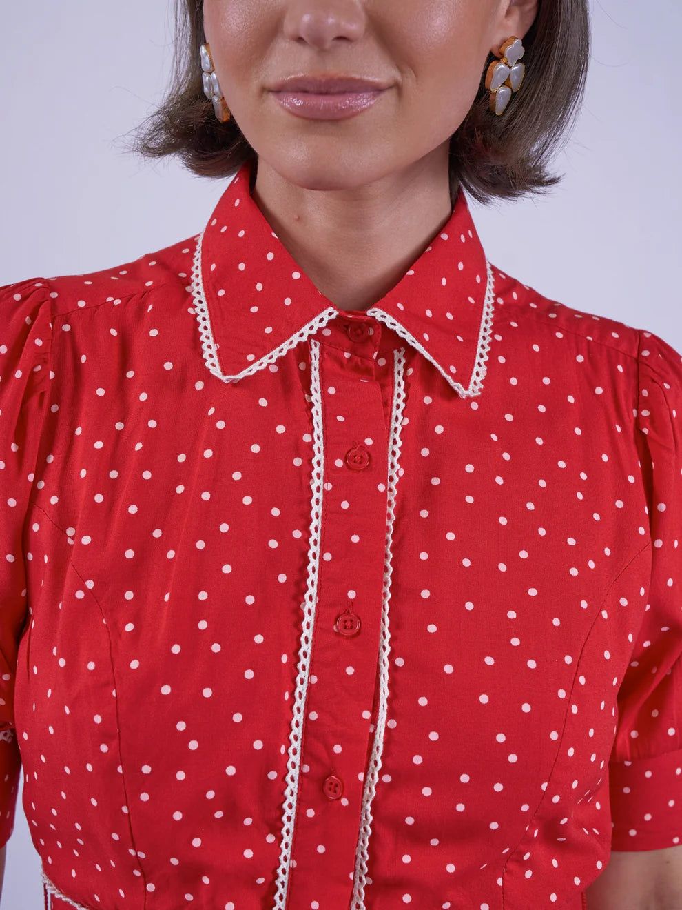 New Day Originals Sydney red polka dot tea dress waist and belt detail