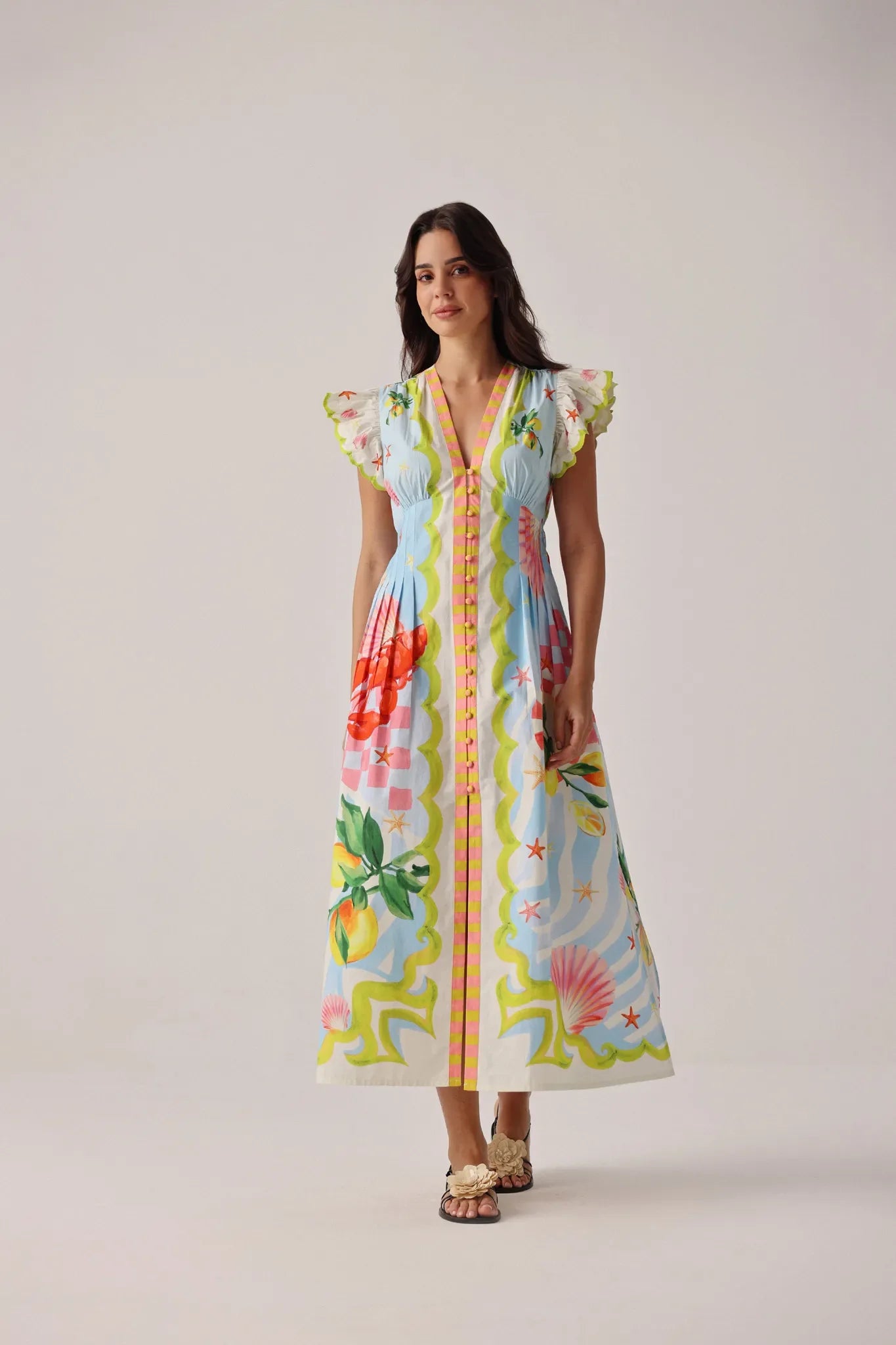 NOIB Estrella blue summer print maxi dress full length front