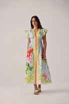 NOIB Estrella blue summer print maxi dress full length front