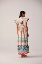 NOIB Estrella pineapple print maxi dress back view with placement border print