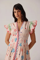 NOIB Estrella pineapple print dress detail ruffle sleeve and neckline