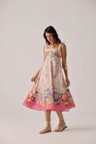 NOIB Nora floral A-line midi occasion dress pink multi front view