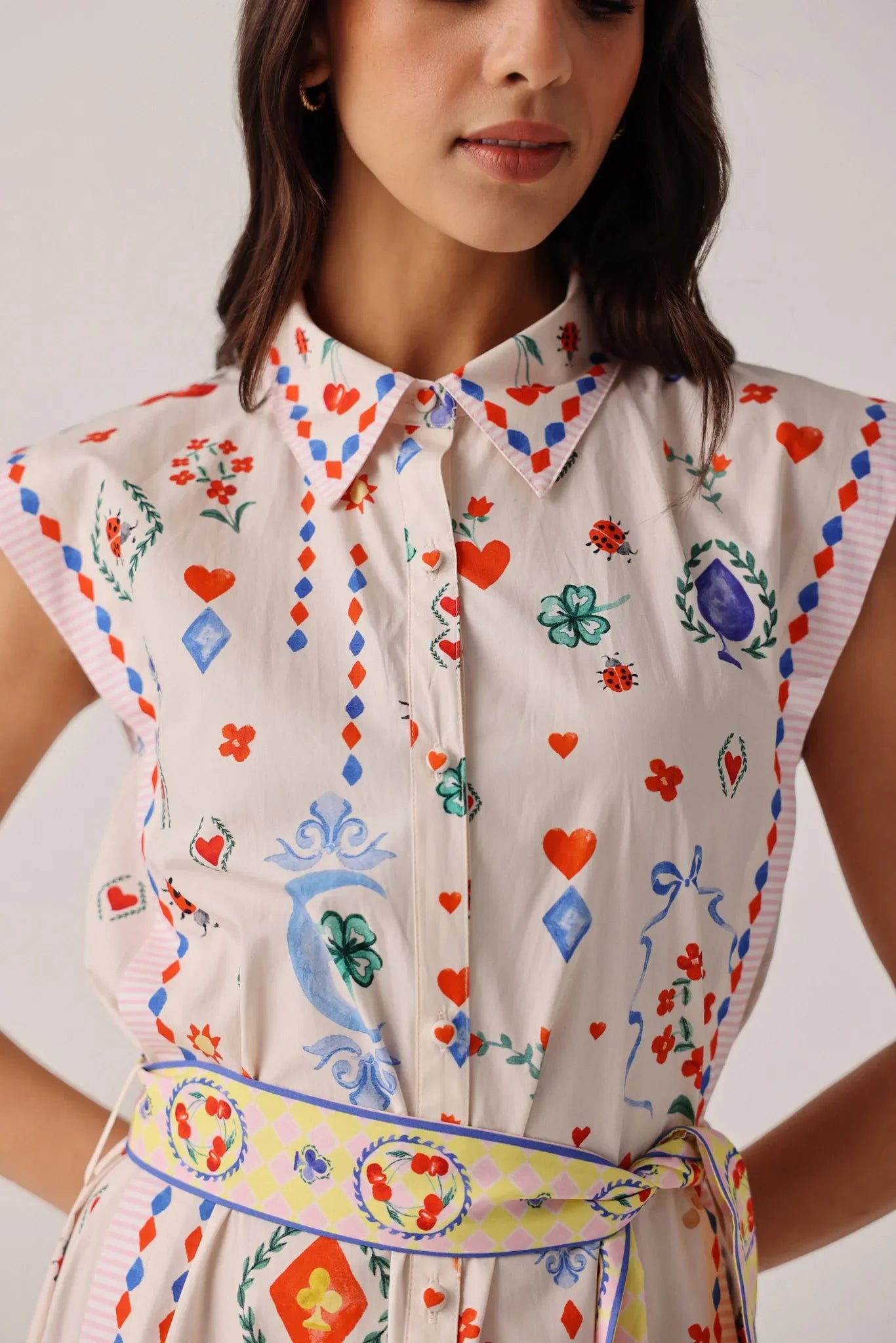 NOIB Vega printed midi shirt dress collar detail button front