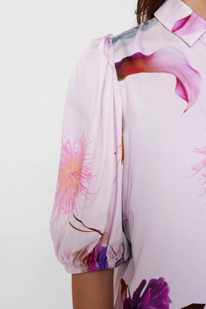Numph Nurita Lilac Floral Print Puff Sleeve Shirt