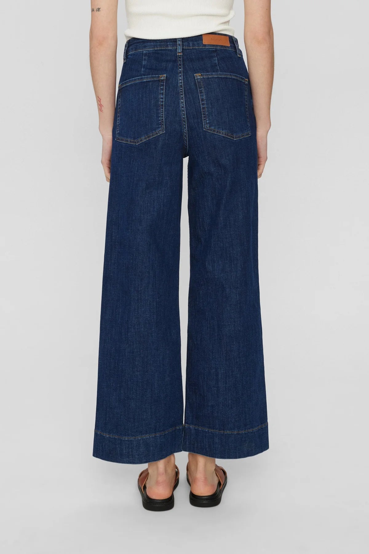 Numph Nuparis Cropped Dark Denim Flared Jeans - Back 