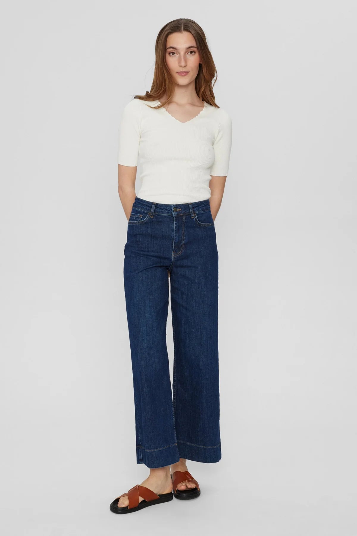 Numph Nuparis Cropped Dark Denim Flared Cropped Jeans