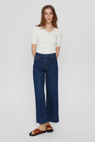 Numph Nuparis Cropped Dark Denim Flared Cropped Jeans