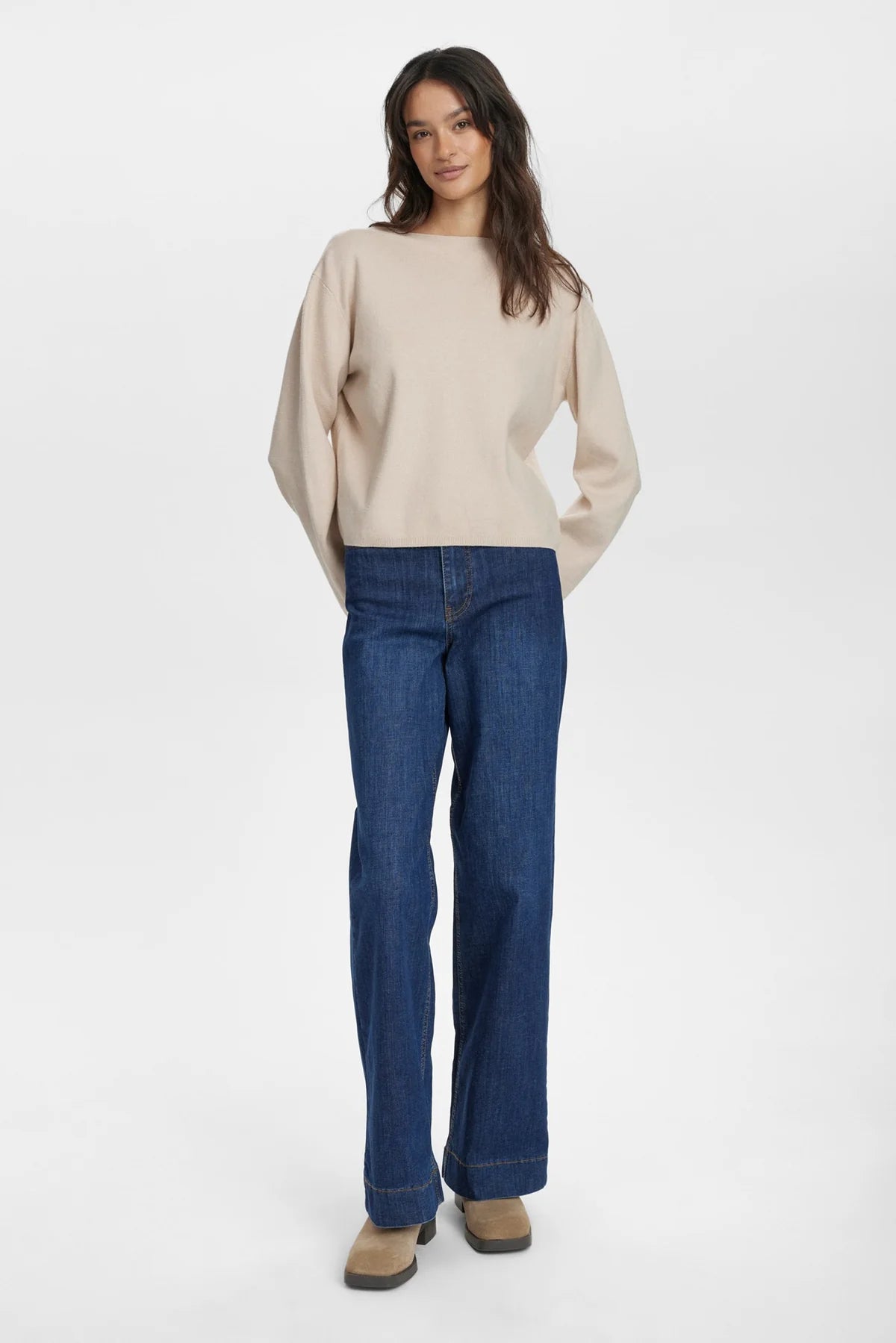 Numph Nucarma High Neck Ribbed Jumper In Beige