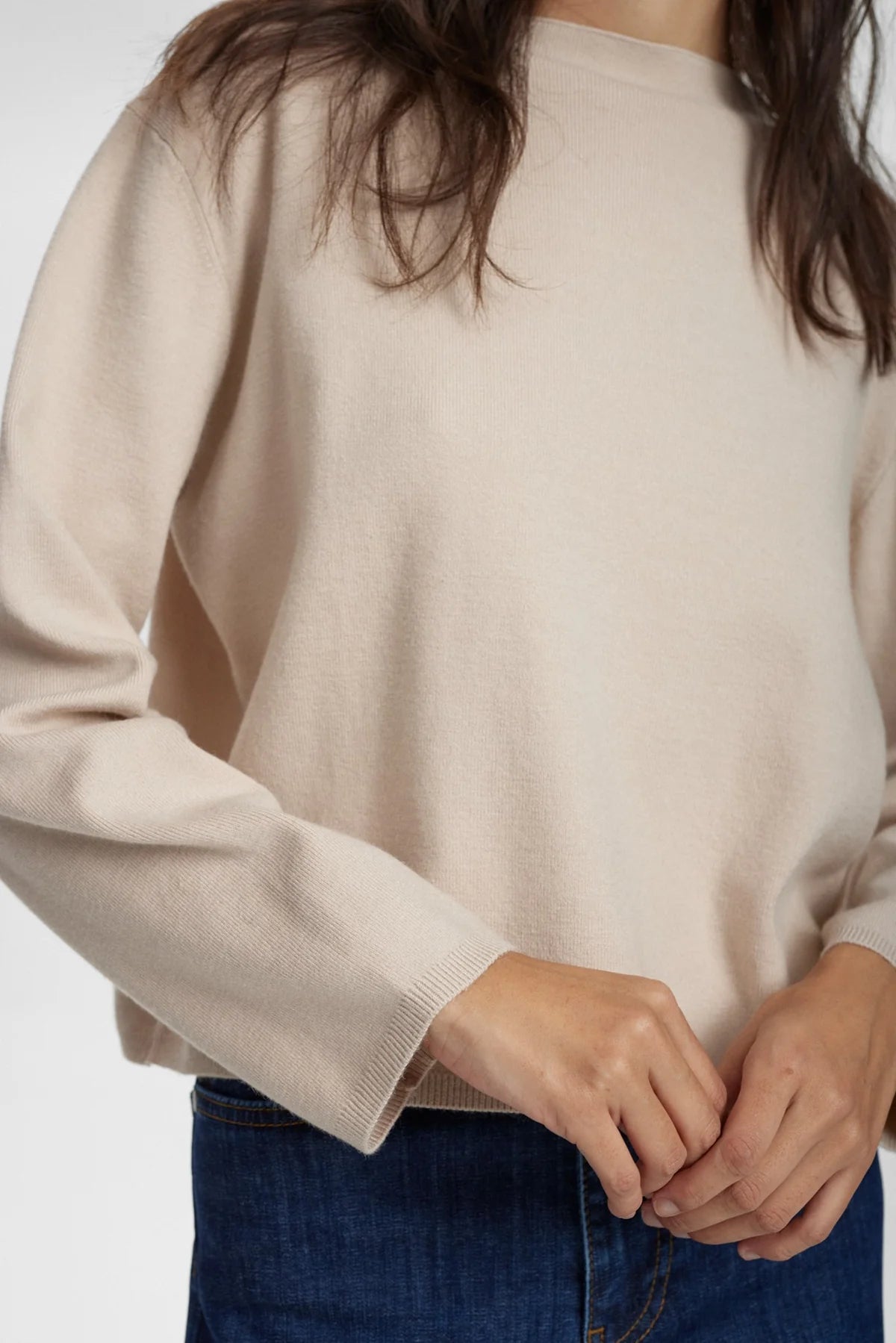 Numph Nucarma Beige High Neck Ribbed Long Sleeve Jumper