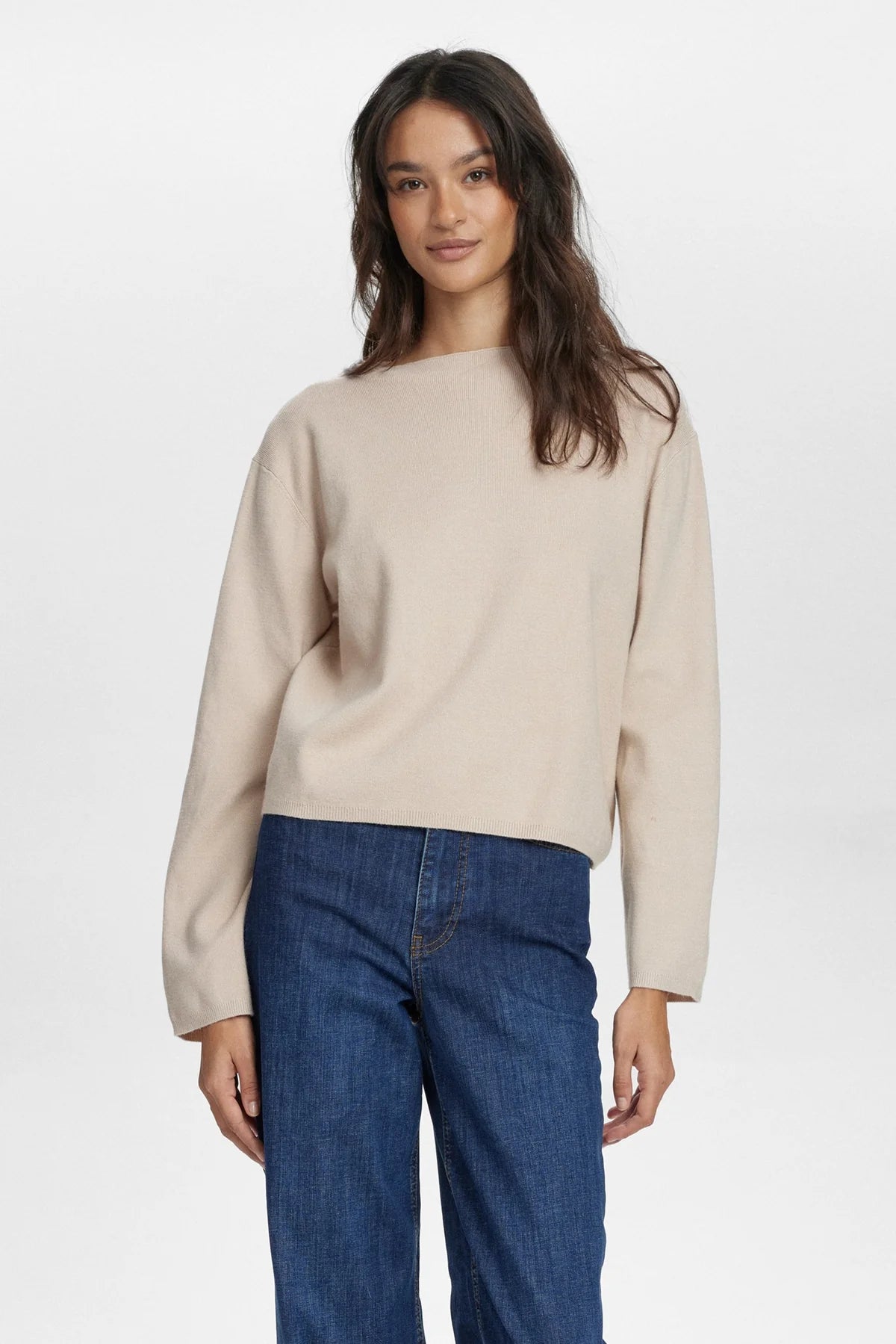 Numph Nucarma Beige High Neck Ribbed Jumper