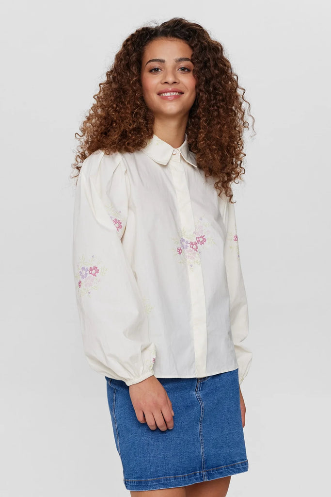 Numph Nuari Floral Embroidered Balloon Sleeve Shirt