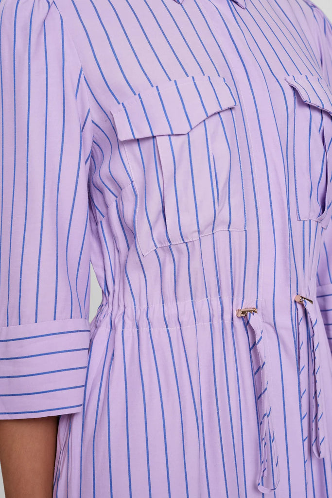 Numph Nuaqua Lilac Pinstripe Shirt Dress With Patch Pocket design