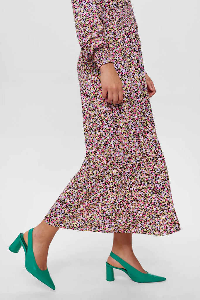 Numph Nuarlene Sara Caviar & Pink Floral Print Maxi Dress