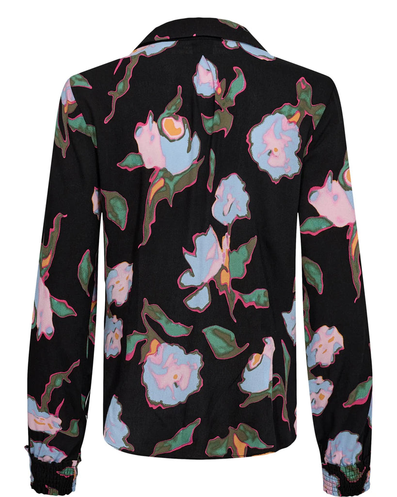 Numph Nualicia Black Watercolour Floral Print Shirt