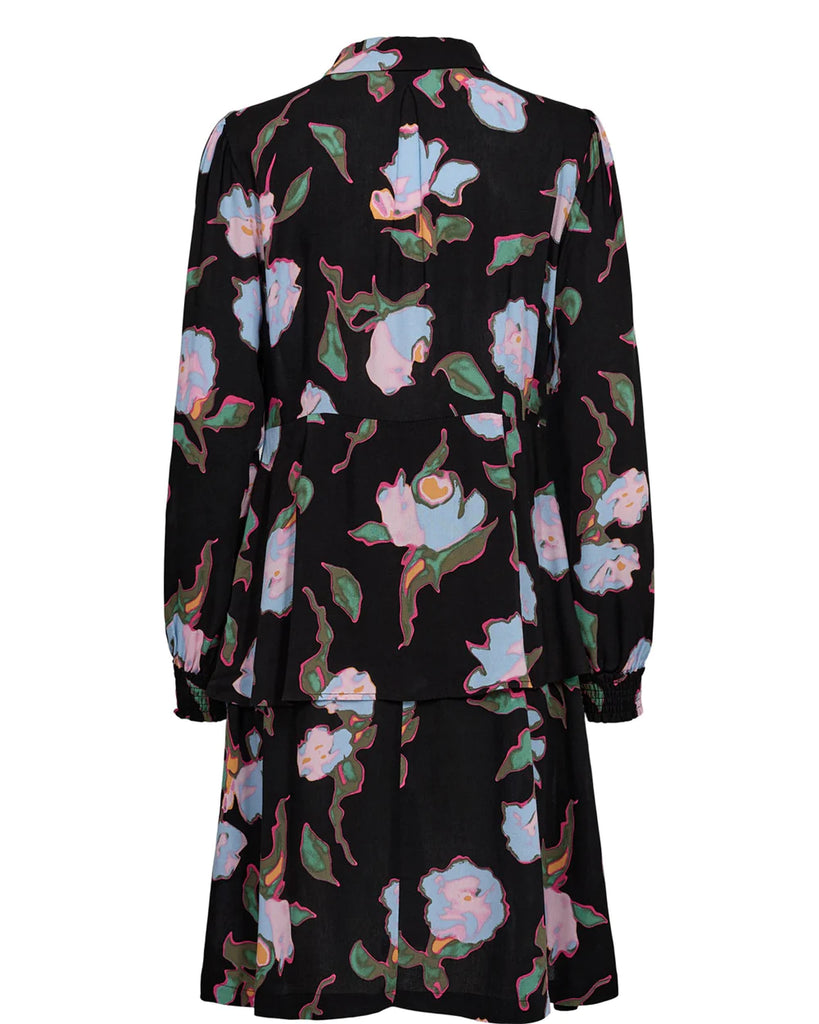 Numph Nualicia Black Tiered Floral Print Dress From Back