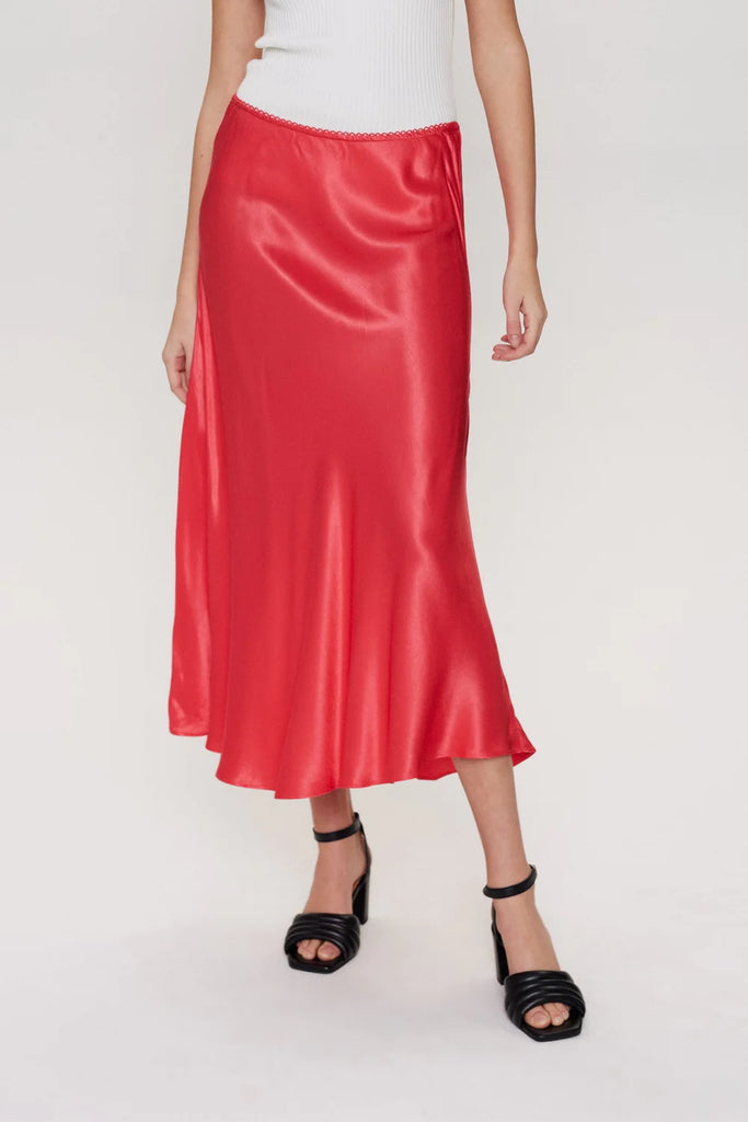 Numph Nuevelyn Long Satin Midi Skirt In Pink