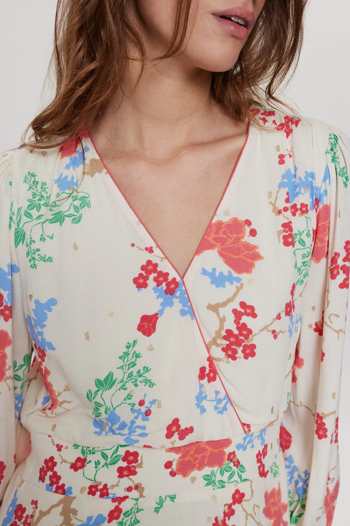 Numph Nucatalin Pristine Blossom Print V Neck Midi Dress