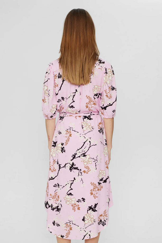 Numph Nucatalin Pink Blossom Print Dress From The Back