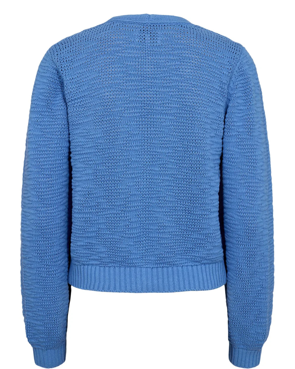 Numph Numirna Blue Cropped Knitted Cardigan From Back 