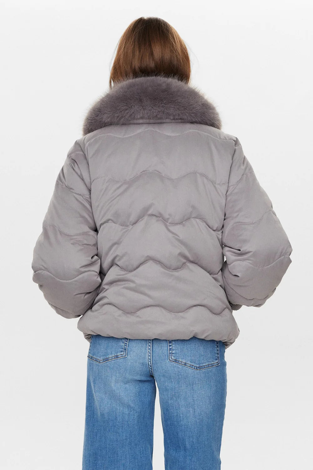 Numph Nuhurda Short Padded Jacket With Faux Fur Collar From The Back