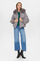 Numph Nuhurda Short Padded Jacket With Faux Fur Collar  - Grey