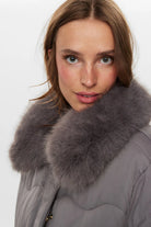 Numph Nuhurda Short Padded Jacket With Faux Fur Collar n Grey