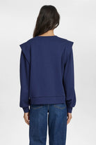 Numph Nufilla Navy High Shoulder Long Sleeve Blouse From the Back 