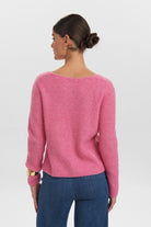 Numph Nuriette Pink Rib V Neck Wool Blend Jumper From Back 