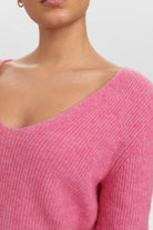 Numph Nuriette Pink Rib V Neck Wool Jumper 