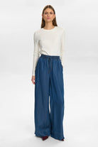 Numph Numiami Denim Wide Leg Trousers With Elastic Waist