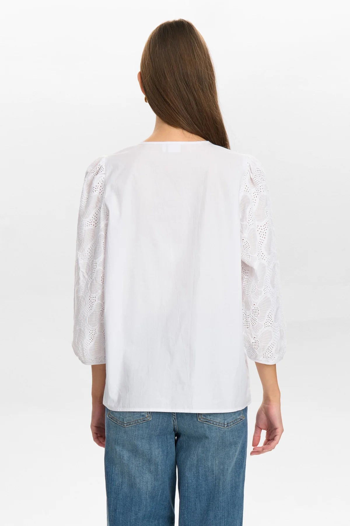 Numph Nuhensley Round Neck Blouse With Broderie Sleeve From The Back