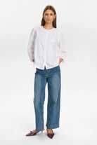 Numph Nuhensley White Round Neck Blouse With Broderie Sleeve