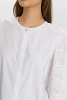 Numph Nuhensley Round Neck Blouse With Broderie Lace Sleeve - White