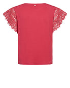 Numph Nubitta Coral Short Lace Sleeve Top