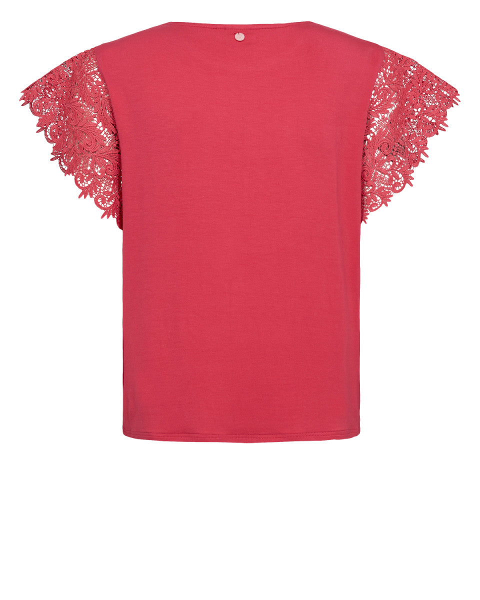 Numph Nubitta Coral Short Lace Sleeve Top