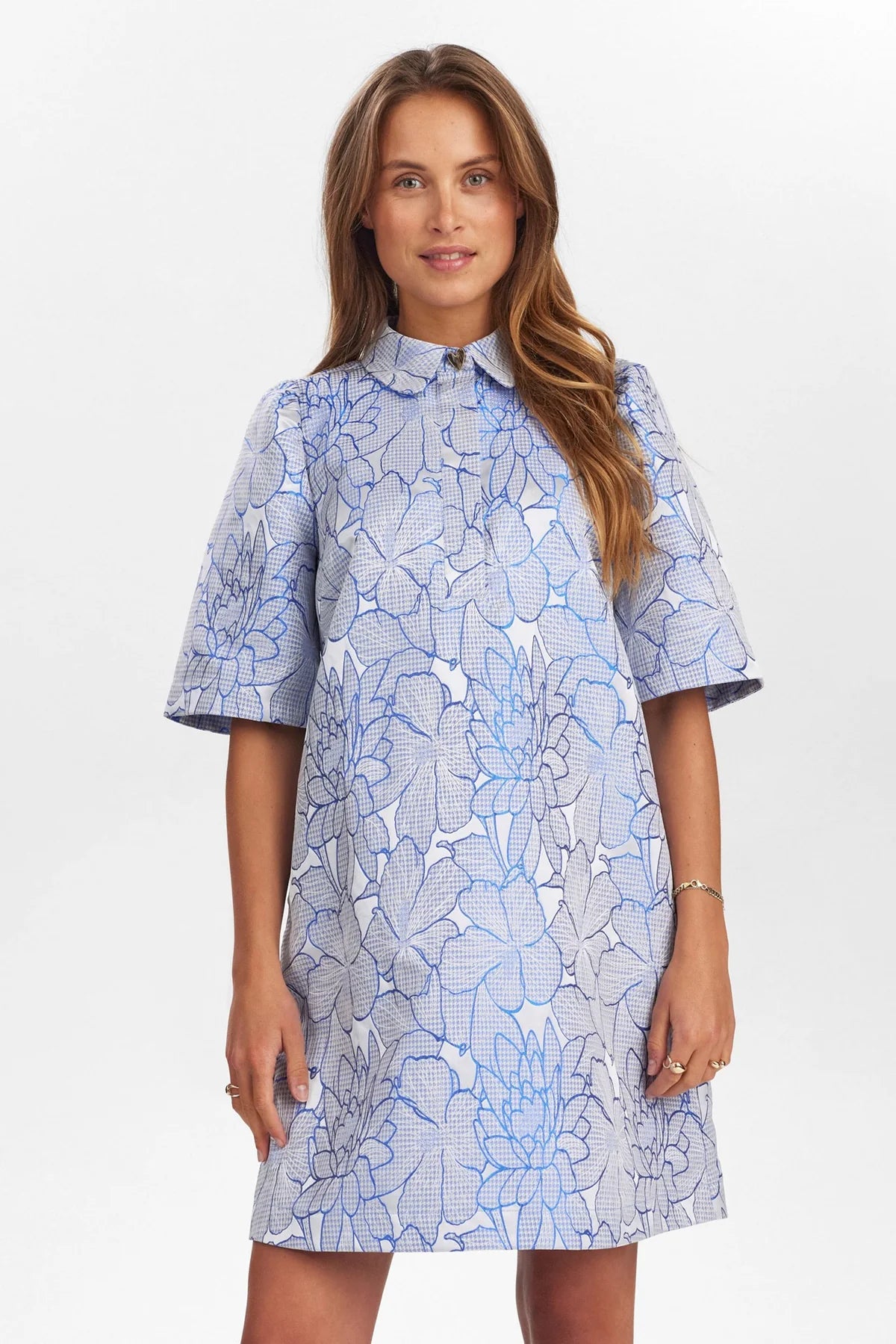 Numph Nuvida Blue Floral Jacquard Mini Dress