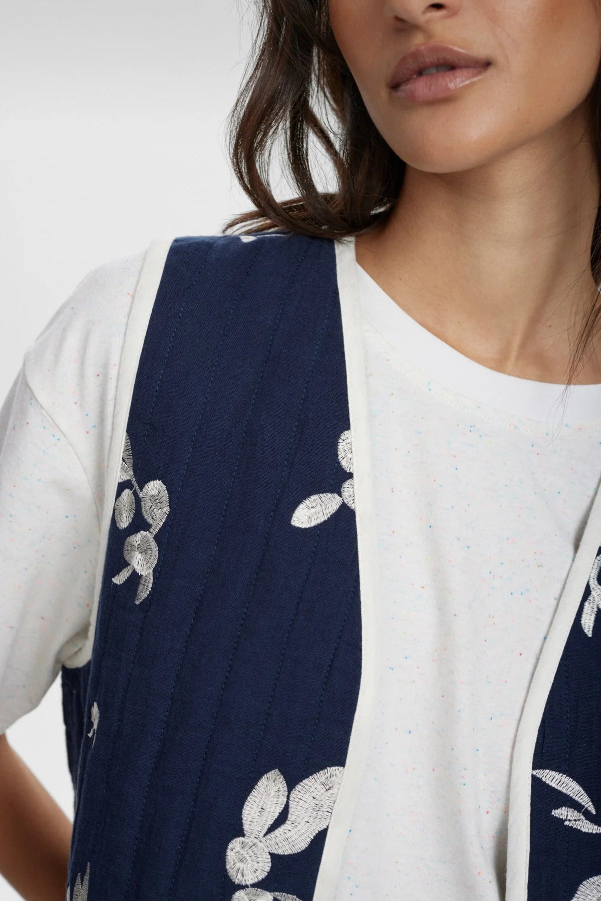 Numph Nustellas Navy Floral Gilet Top