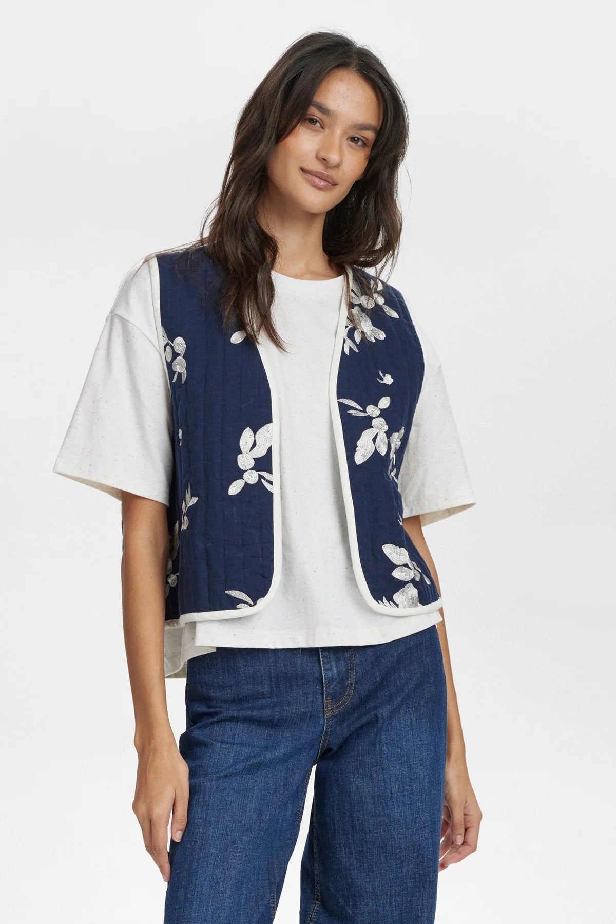 Numph Nustellas Navy Floral Vest Top