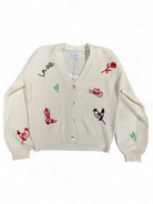 Numph Nuwally cream embroidered cardigan with colourful motifs and button front