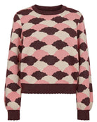 Flat lay of Numph Nulila jumper showing geometric design and ribbed hem