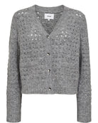 Numph Nuriette cardigan in soft grey
Pointelle knit with V neckline and button fastening