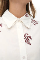 Numph Nubaily white cotton shirt – scalloped collar and leaf embroidery detail