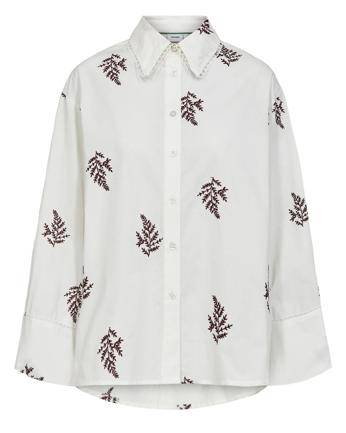 Numph Nubaily scalloped collar white shirt – detailed close-up