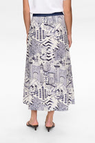 Numph Nugardenia navy off-white illustrated midi skirt from the back