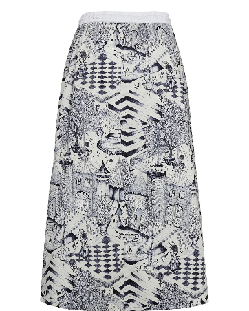 Numph Nugardenia navy off-white illustrated midi skirt flat lay back