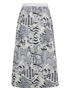 Numph Nugardenia navy off-white illustrated midi skirt flat lay back