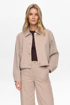 Numph Numariam cotton boxy cut jacket in beige front view