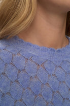 Numph Nuriette pointelle wool blend jumper blue neckline detail